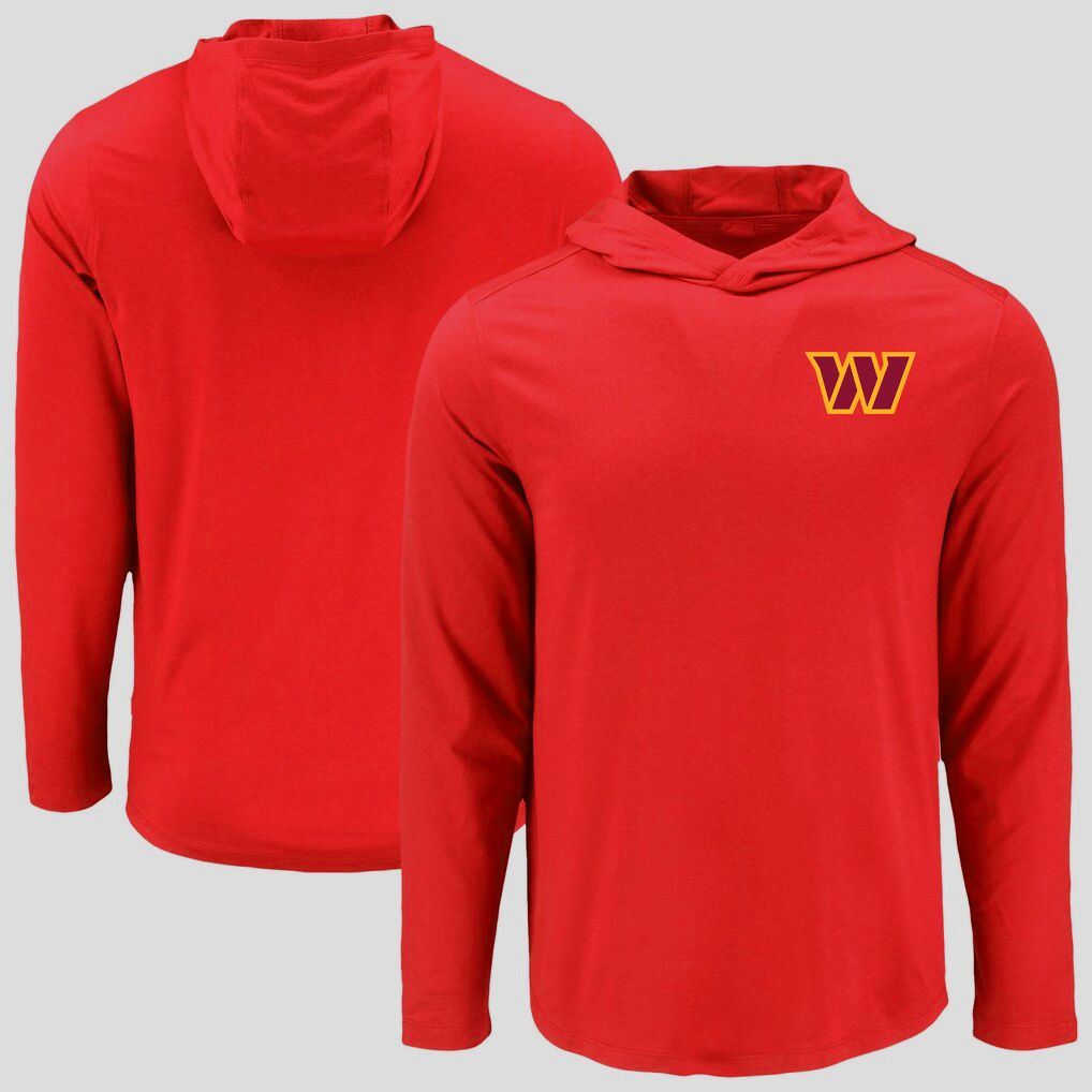 Men 2026 NFL Washington Commanders Hooded long sleeved T-shirt red 06
